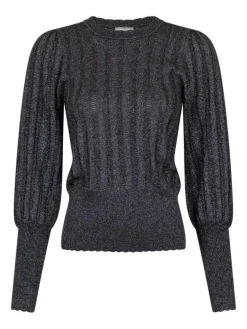 Dary Glitter Strikbluse, Black, 34