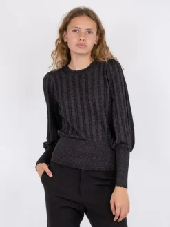 Dary Glitter Strikbluse, Black, 34