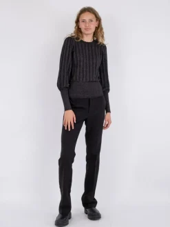 Dary Glitter Strikbluse, Black, 34