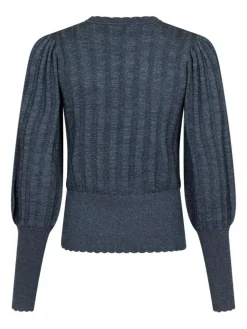 Dary Glitter Strikbluse, Steel Grey, 34