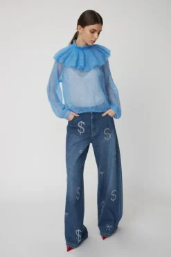 Delicate Knitted Sweater, Clear Blue, L