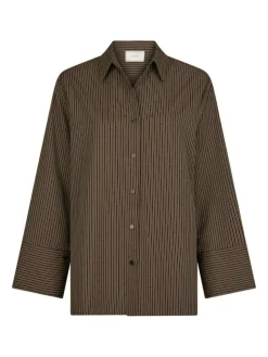 Dita Striped Line Skjorte, Dark Brown, 36