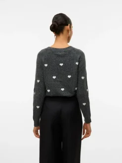 Doffy Intarsia Striktrøje, Dark Grey Melange, S