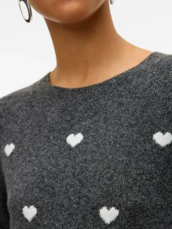 Doffy Intarsia Striktrøje, Dark Grey Melange, S