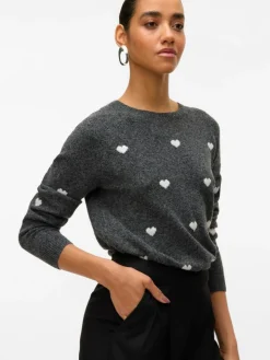 Doffy Intarsia Striktrøje, Dark Grey Melange, S