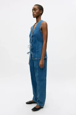 Enatenna Denim Vest, Worn Dark Blue, 34