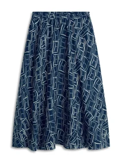 Ess Linen Flare Midi Nederdel, Flag Feathers Dark Night Navy, XL