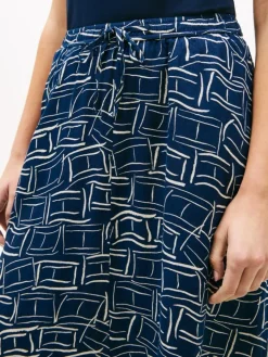 Ess Linen Flare Midi Nederdel, Flag Feathers Dark Night Navy, XL