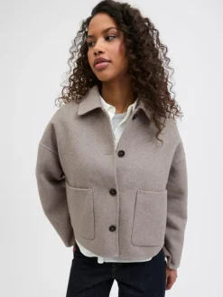 Eve Wool Blend Jakke, Greige, M