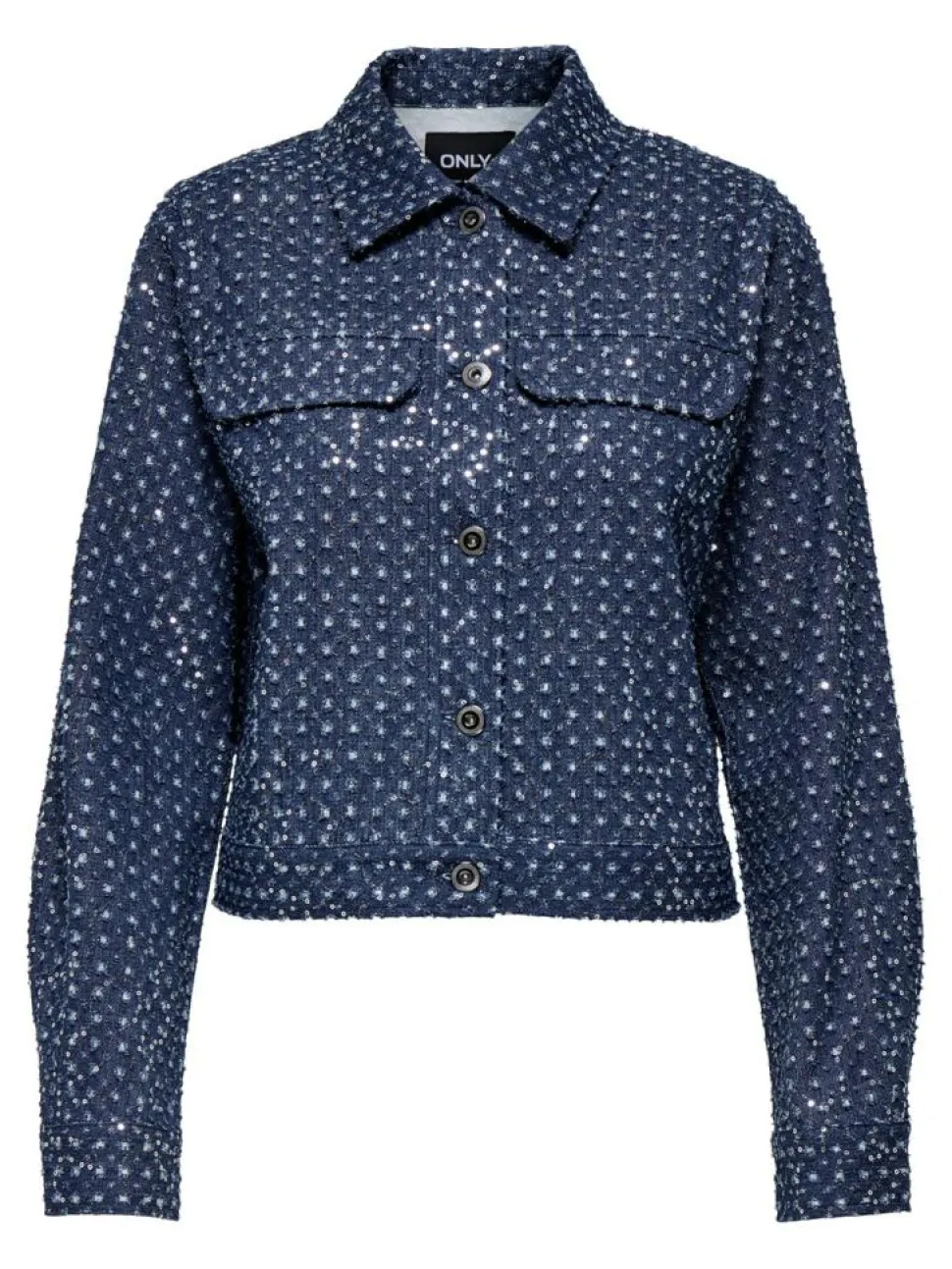 Evita Shimmer Boucle Jakke, Dark Blue Denim, L