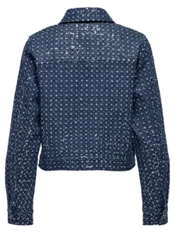 Evita Shimmer Boucle Jakke, Dark Blue Denim, L