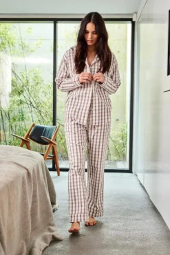 Flannel Pyjamasskjorte, Brun, XL