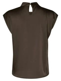 Fleur Drapy Satin Bluse, Dark Brown, 38