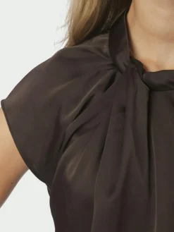 Fleur Drapy Satin Bluse, Dark Brown, 38