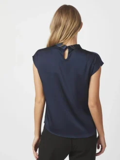 Fleur Drapy Satin Bluse, Navy, 40