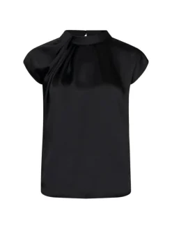 Fleur Drapy Satin Bluse, Sort, 38