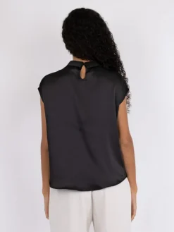 Fleur Drapy Satin Bluse, Sort, 38