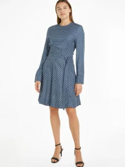 Foulard Fit & Flare Knee Kjole, Heritage Foulard/Fossil Blue, 34