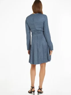 Foulard Fit & Flare Knee Kjole, Heritage Foulard/Fossil Blue, 34