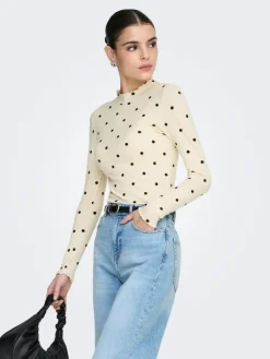 Fransiska Life Langærmet Højhalset Bluse, Whitecap Gray Chocolate, L