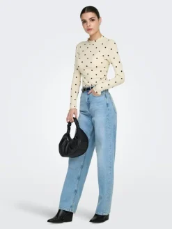 Fransiska Life Langærmet Højhalset Bluse, Whitecap Gray Chocolate, L