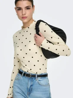 Fransiska Life Langærmet Højhalset Bluse, Whitecap Gray Chocolate, L