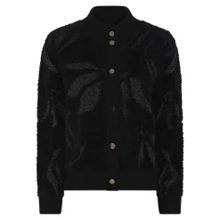 Furry Knit Cardigan, Black/Silver, L