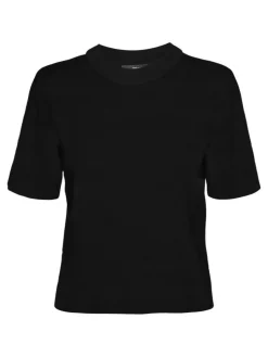 Gold Kortærmet Strikbluse, Black, XS