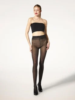 Graphic Pattern Strømpebukser, Black, XS