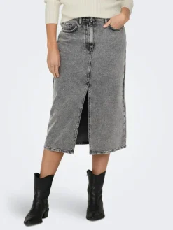 Gry Højtaljet Denimnederdel, Grey Denim Acid, M