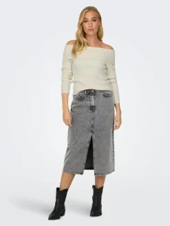 Gry Højtaljet Denimnederdel, Grey Denim Acid, M