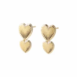 Heart Double Øreringe, Gold Plated Brass