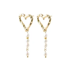 Heart Pearl Large Øreringe, Gold Plated