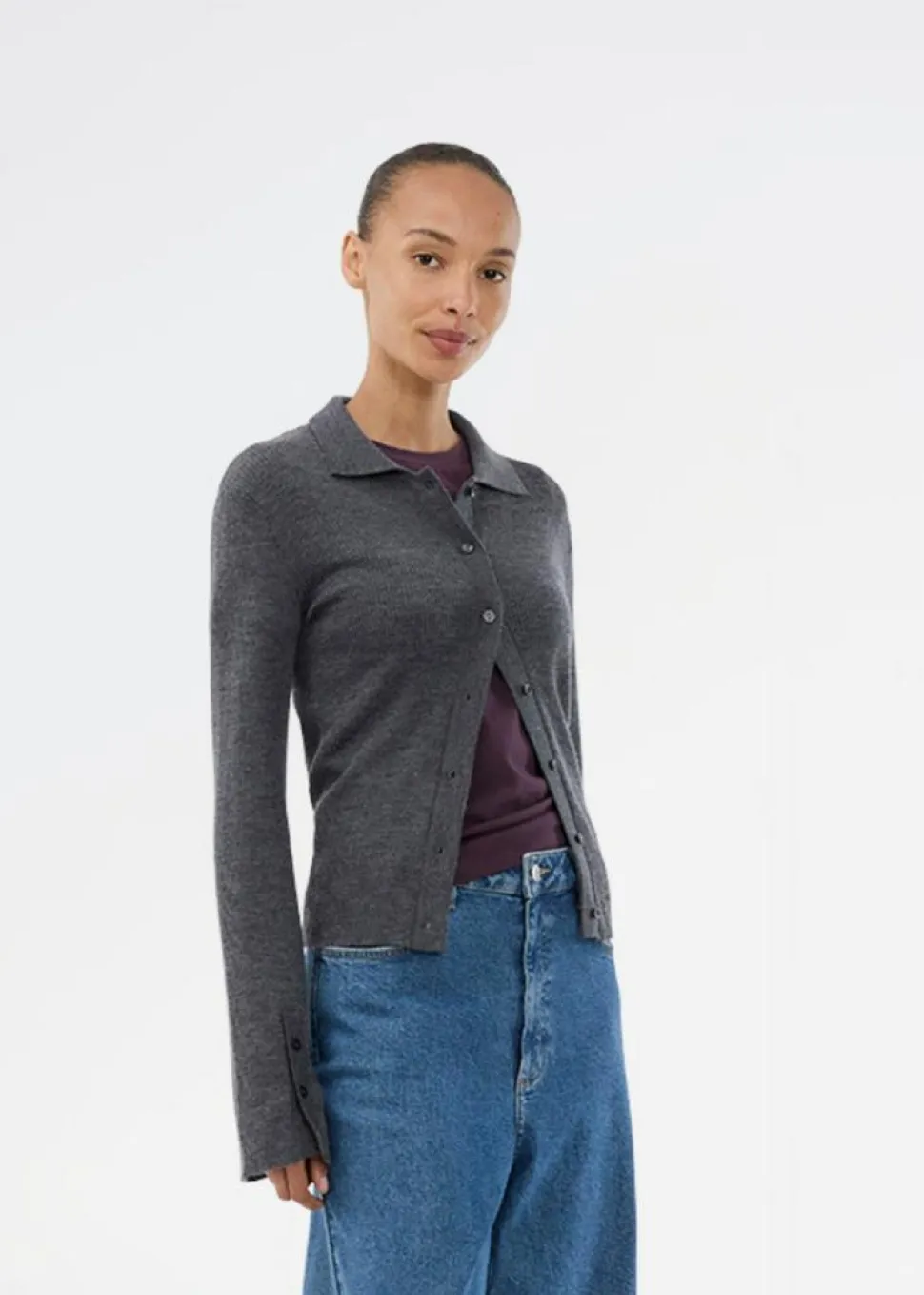 HirokiMD Cardigan, Dark Grey Melange, L