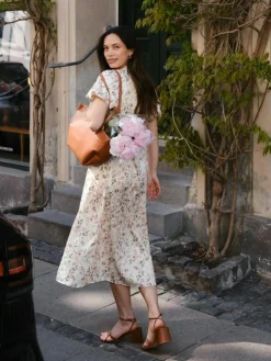 Illana Flower Print Kjole, Creme, 36