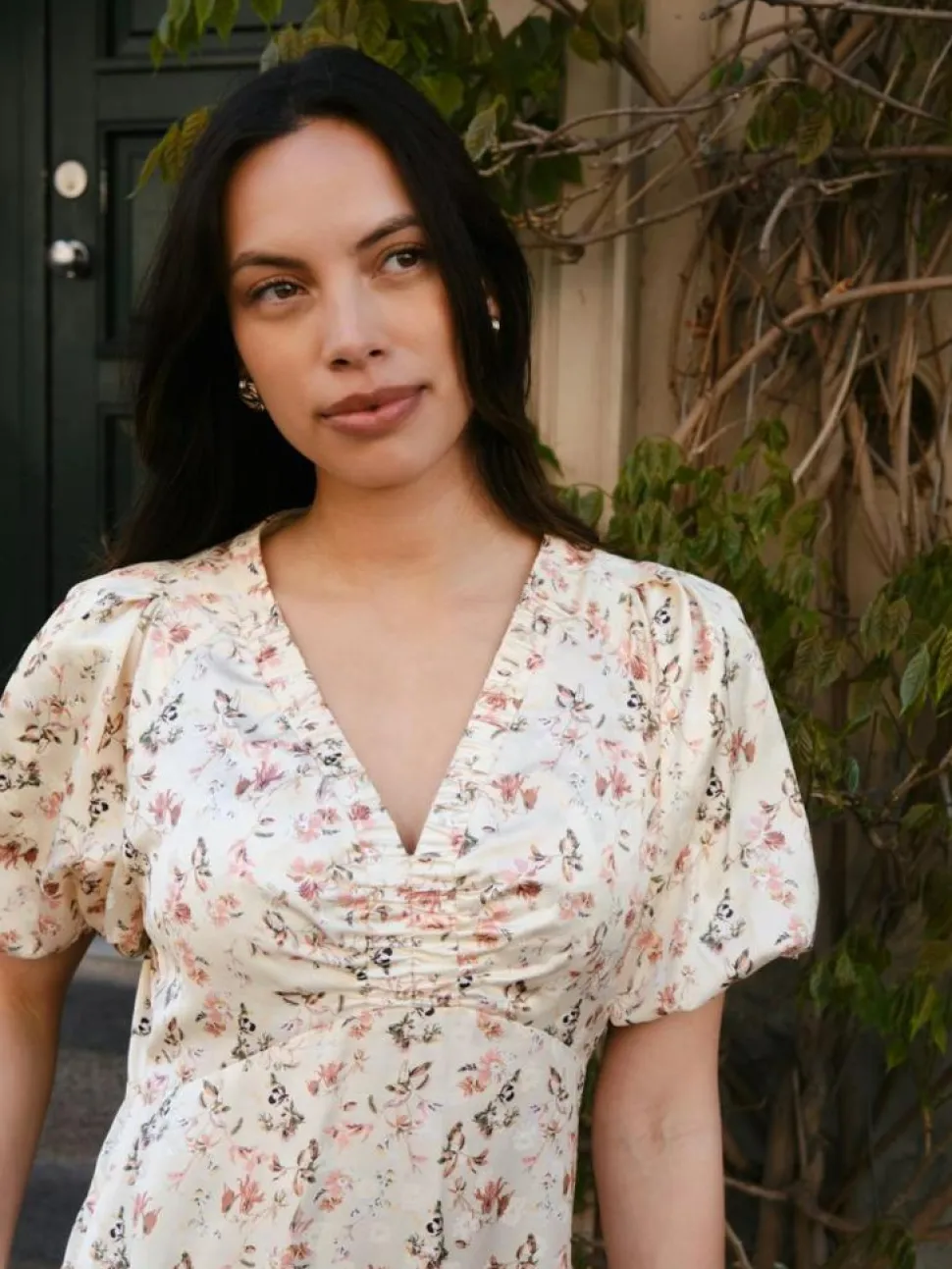 Illana Flower Print Kjole, Creme, 36