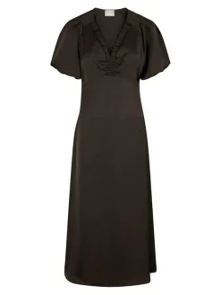 Illana Heavy Sateen Kjole, Dark Brown, 40