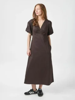 Illana Poplin Kjole, Chocolate Brown, 42