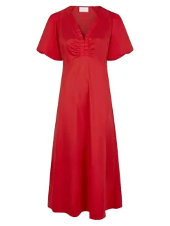 Illana Poplin Kjole, Red, 36