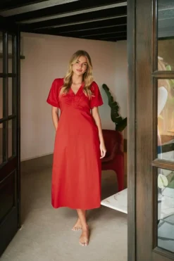 Illana Poplin Kjole, Red, 36