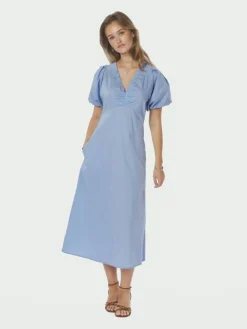 Illana Poplin Kjole, Sky Blue, 40