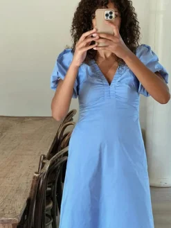 Illana Poplin Kjole, Sky Blue, 40