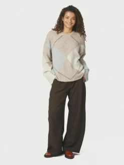 Inga Check Fluff Knit Striktrøje, Beige Melange, 36