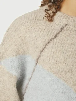 Inga Check Fluff Knit Striktrøje, Beige Melange, 36