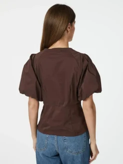 Irina Poplin Bluse, Dark Brown, 36