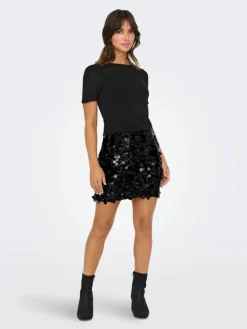 Jadel Sequins Nederdel, Black, XS