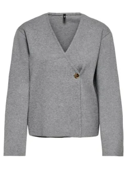 Jing One Button Cardigan, Medium Grey Melange, XL