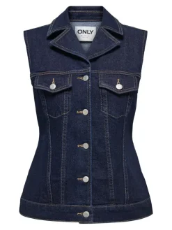 Joana Rinse Denim Vest, Dark Blue Denim, XL