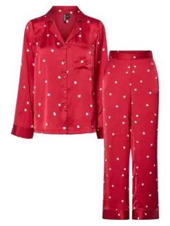 Jytte Xmas Satin Natsæt, Savvy Red, S