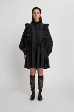 Kort Flæsekjole, Black, 34